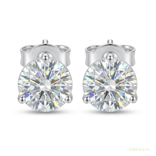 3 ct DEW Certified Treated Off-White Moissanite Solitaire Studs Great Shine 18K Gold Plated – white background main image