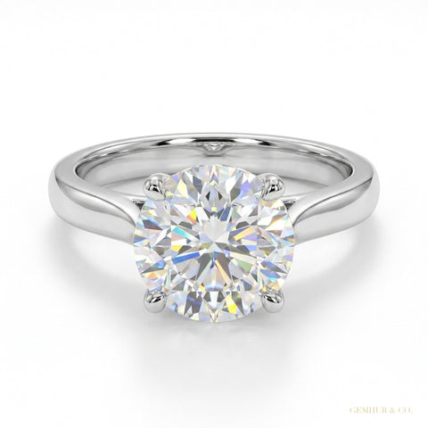 3 ct DEW Round Treated Off White Moissanite Ring Gift for Her Wedding 18K Gold Plated V 18K Gold Plated – white background main image