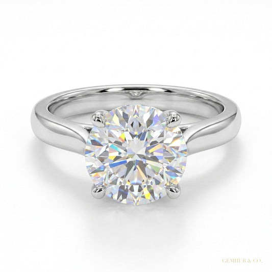 3 ct DEW Round Treated Off White Moissanite Ring Gift for Her Wedding 18K Gold Plated V 18K Gold Plated – white background main image