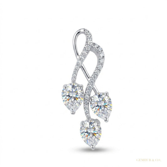 3.35 ct DEW Certified Pear Cut White Moissanite Pendant In Vermeil 925 Silver – white background main image