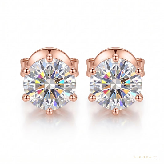 3.40ct DEW certified treated white moissanite solitaire studs in 18K gold plated vermeil - white background main image