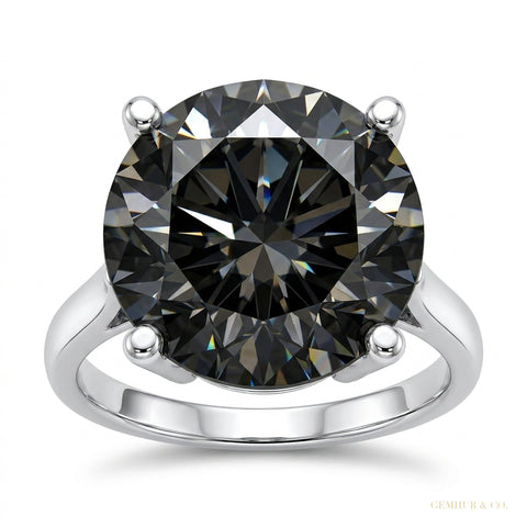 35.90 ct DEW Black Treated Moissanite Ring in White Gold Finish Cert 18K Gold Plated Ve 18K Gold Plated – white background main image