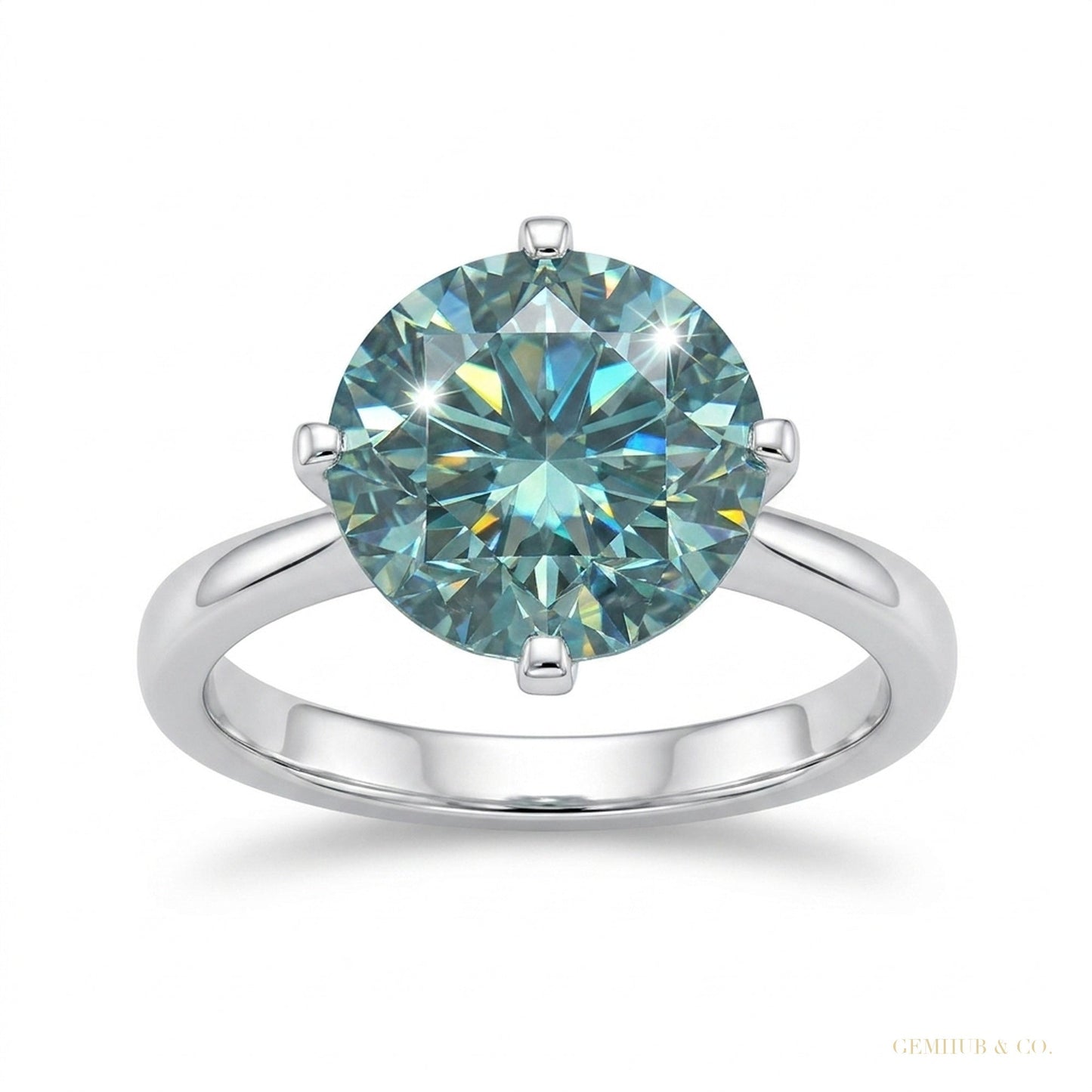 3.60 ct DEW Certified Blue Moissanite Solitaire Ring In Gold Vermeil For Wife – white background main image