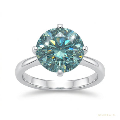 3.60ct DEW Blue Moissanite Round Solitaire Ring