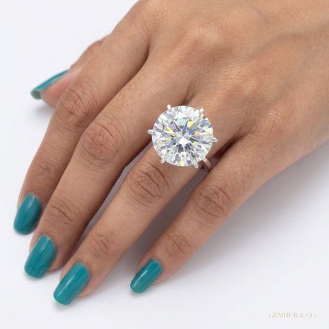 38.00 ct DEW Certified White Moissanite Solitaire Ring – Statement Piece for Wedding 18 18K Gold Plated – white background main image