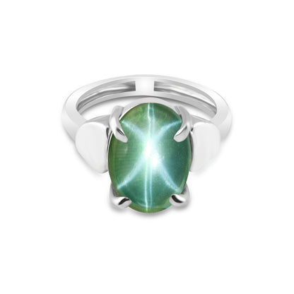 9 Ct Natural Oval Cabochon 6 Rays Green Star Sapphire 925 Sterling Silver Ring
