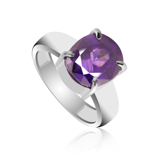 Certified Natural 5 Ct. Oval Cut Violet Amethyst Ring in 925 Sterling Silver