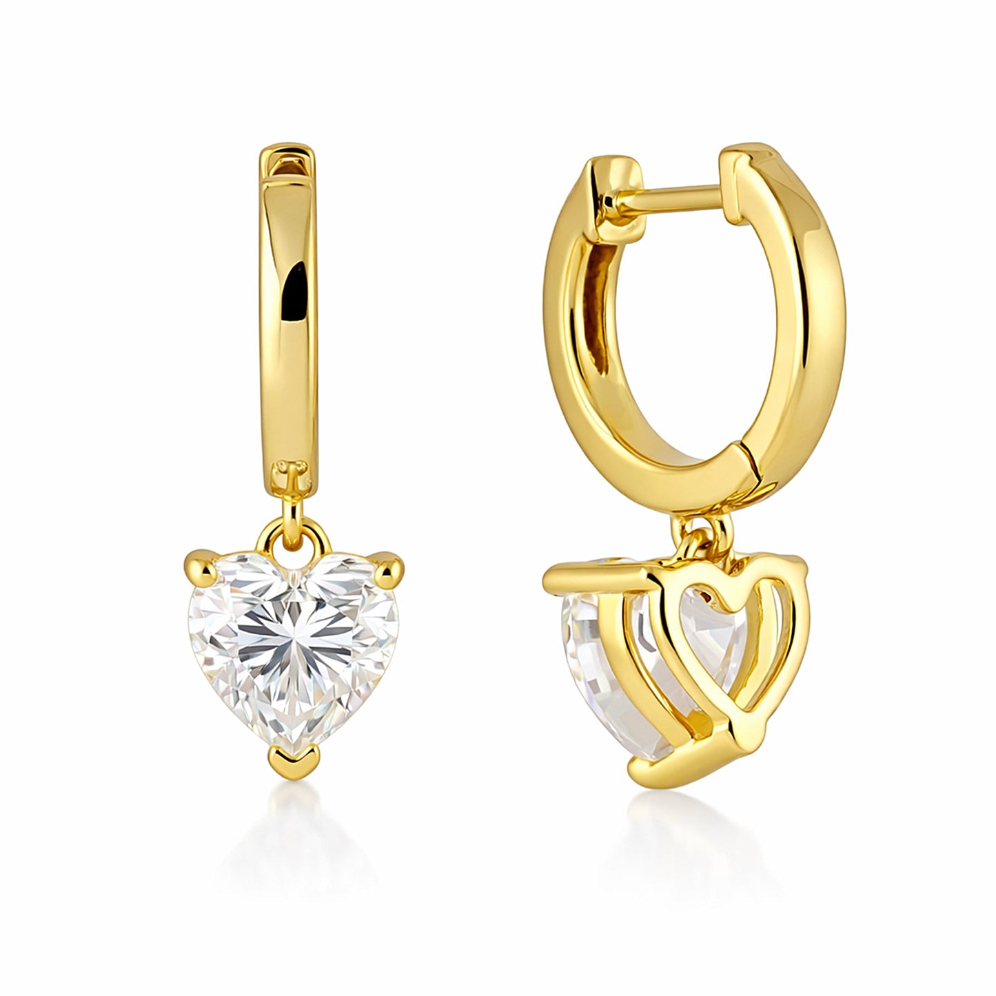 4.70 ct DEW White Moissanite Heart Dangle Earrings Gold Vermeil – Gift for Wife