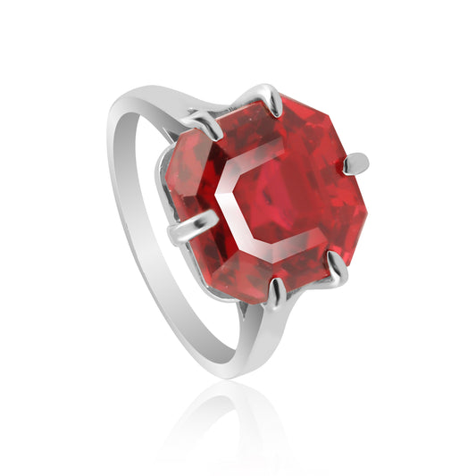 6 Ct. Certified Natural Octagon Cut Red Ruby 925 Sterling Silver Ring