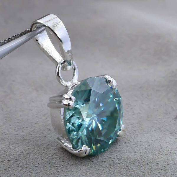 4.35 ct DEW Round Blue Moissanite Certified Pendant in Gold Vermeil Holiday Special
