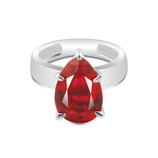 Certified Natural 5 Ct. Pear Cut Red Ruby Ring in 925 Sterling Silver
