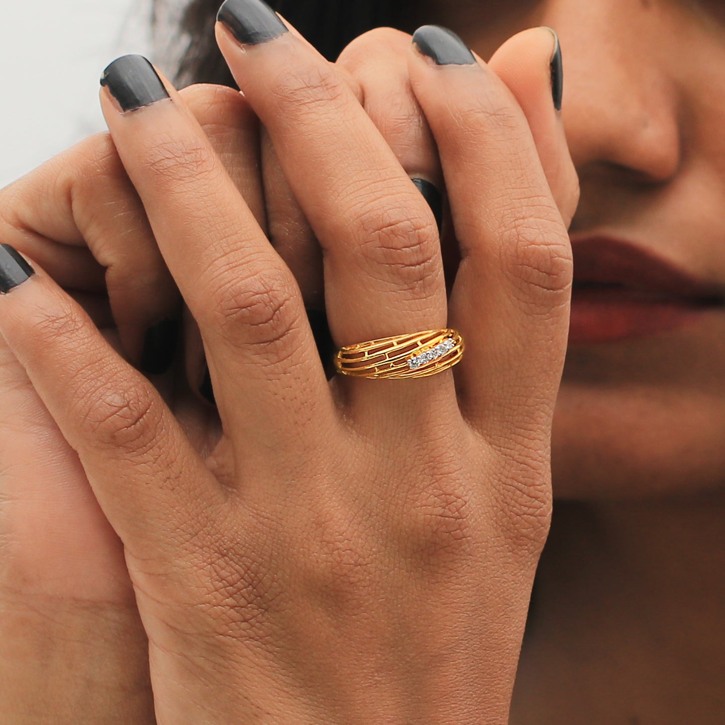 Textured Gold Weave Diamond Ring