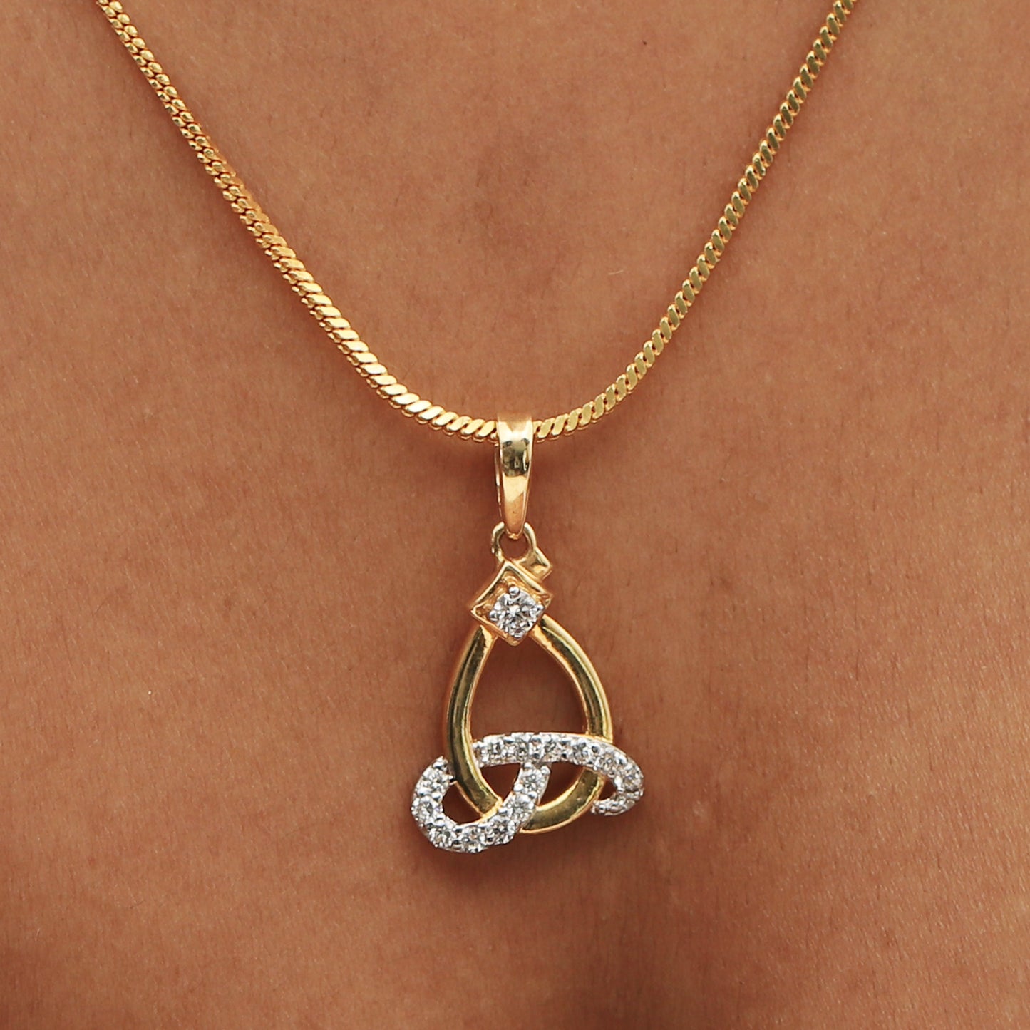 18KT Yellow Gold Pendant And Earrings Set with 0.60 Ct. Diamonds IGI Certified