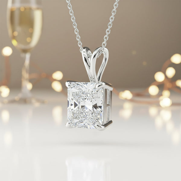 5.65 ct DEW Princess Cut Moissanite Pendant Gold Vermeil Holiday Jewellery Gift