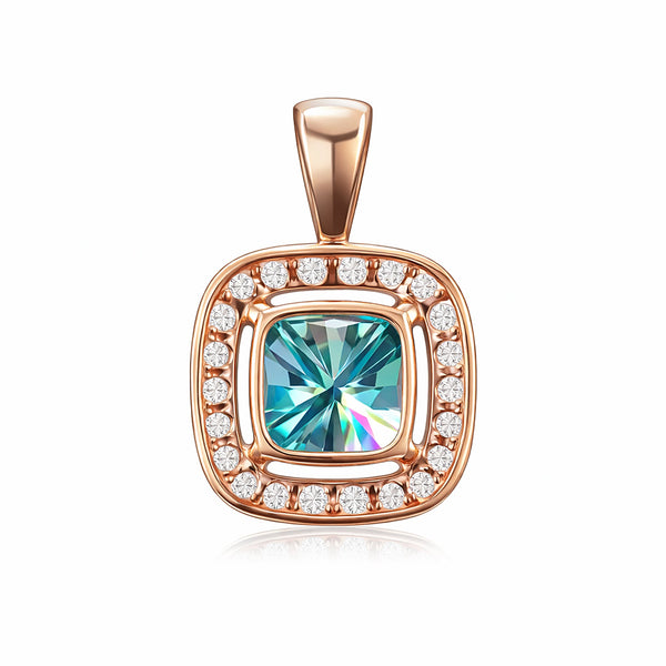 5.10 ct DEW Certified Cushion Blue Moissanite Pendant in Gold Vermeil Birthday Gift