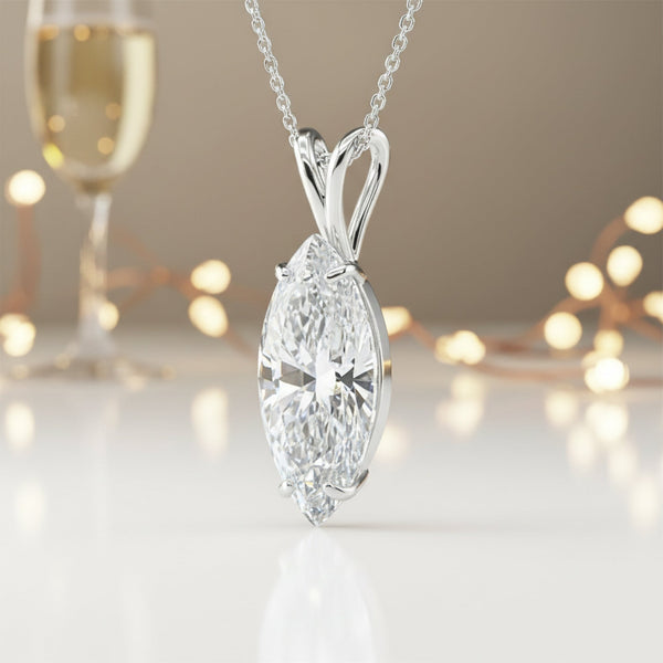 5 ct DEW Marquise Moissanite Pendant in Gold Vermeil Certified for Wedding Gift