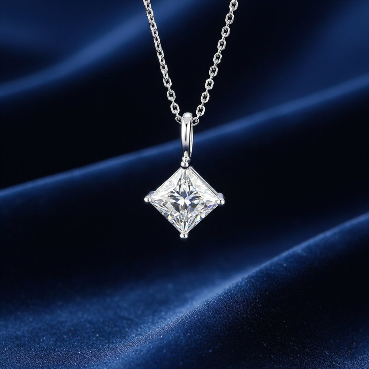 3.50 ct DEW Princess Cut White Moissanite Pendant in – Birthday Gift 18K Gold Plated Ve 18K Gold Plated