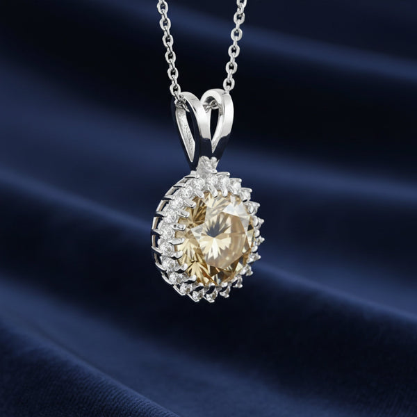 5.70 ct DEW Champagne Moissanite Pendant in Gold Vermeil Certified for Her Gift