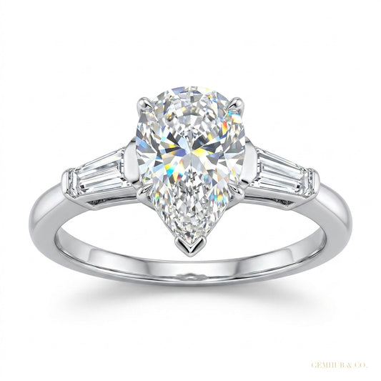 4.00 ct DEW Certified White Pear Moissanite Ring – Wedding Gift Special 18K Gold Plated – white background main image