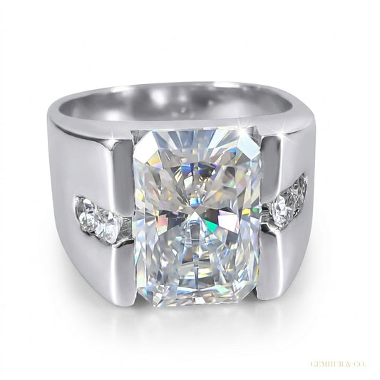 4.00 ct DEW Radiant Cut White Treated Moissanite Solitaire Ring in Cert 18K Gold Plated – white background main image