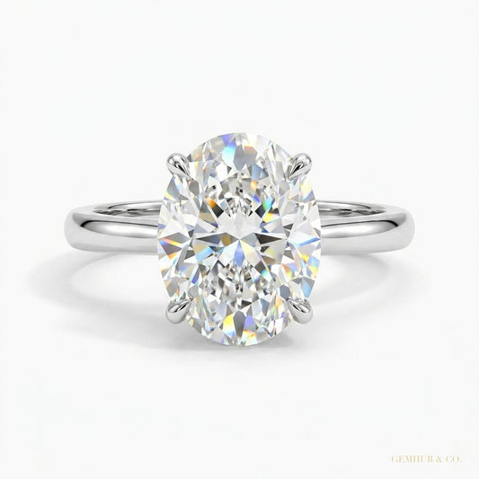4.12 ct DEW Certified White Moissanite Solitaire Ring in – Holiday Gift 18K Gold Plated – white background main image