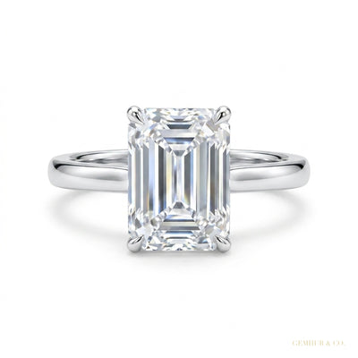 4.15 ct DEW Certified Emerald Cut Off White Moissanite Ring – Festival Gift 18K Gold Plated