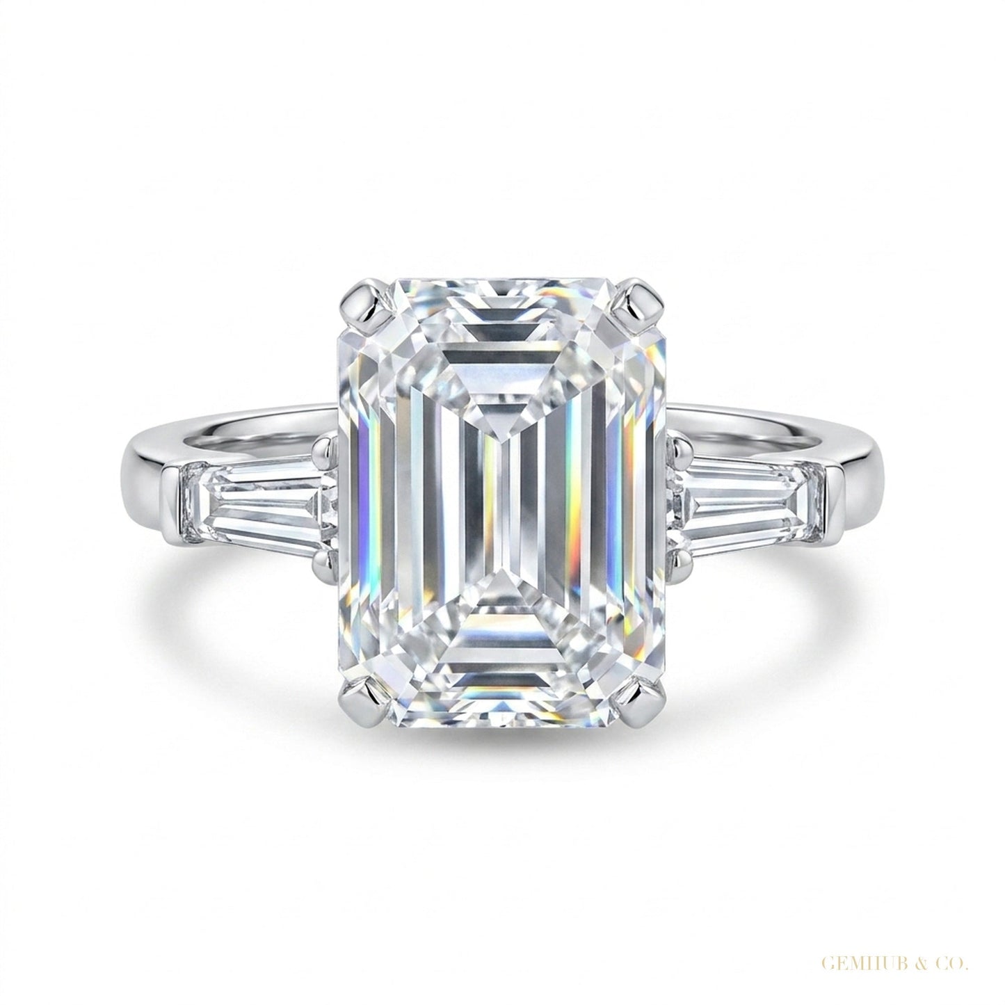 4.20 ct DEW White Emerald Cut Treated Moissanite Solitaire Ring in 18K Gold Plated Verm 18K Gold Plated – white background main image