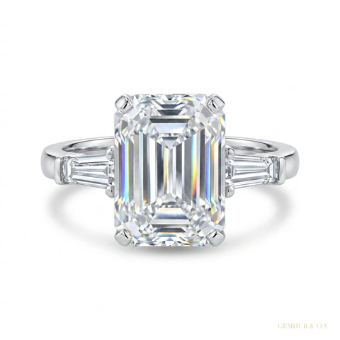 4.20 ct DEW White Emerald Cut Treated Moissanite Solitaire Ring in 18K Gold Plated Verm 18K Gold Plated – white background main image