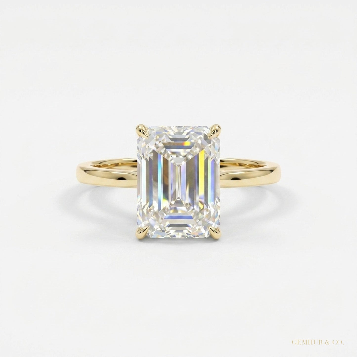 4.24 ct DEW Certified Emerald Cut White Moissanite Ring – Gift for Her 18K Gold Plated 18K Gold Plated – white background main image