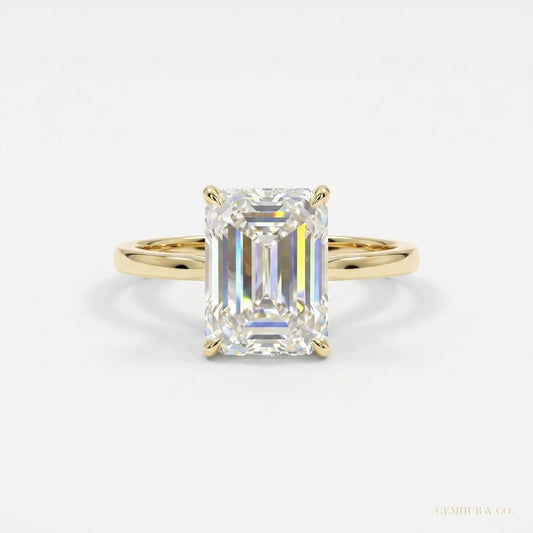 4.24 ct DEW Certified Emerald Cut White Moissanite Ring – Gift for Her 18K Gold Plated 18K Gold Plated – white background main image