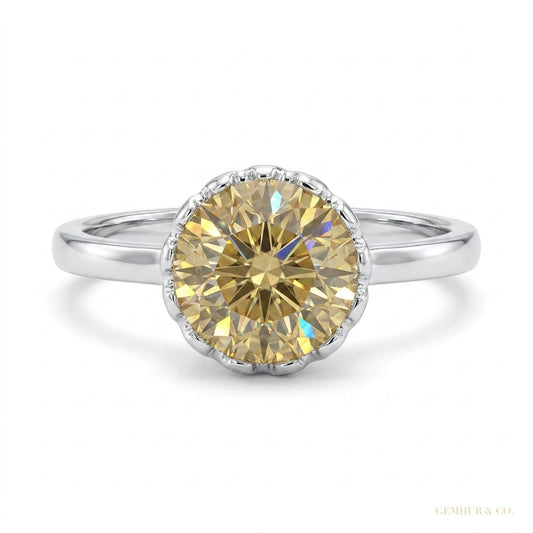 4.25 ct DEW Round Brilliant Cut Certified Champagne Moissanite Ring 18K Gold Plated Ver 18K Gold Plated – white background main image