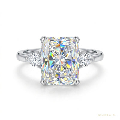 4.50 ct DEW Certified Radiant Cut White Solitaire Moissanite Ring 18K Gold Plated Vermeil