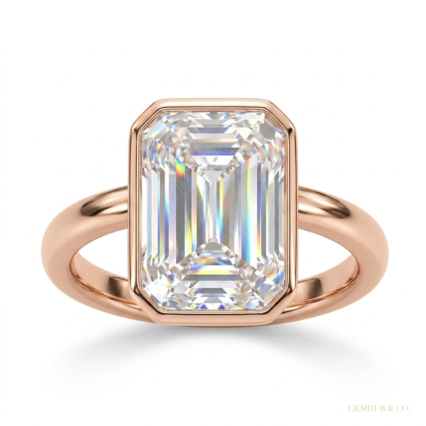 4.50 ct DEW Emerald Cut Off White Moissanite Ring in Certified Shine 18K Gold Plated Ve 18K Gold Plated – white background main image