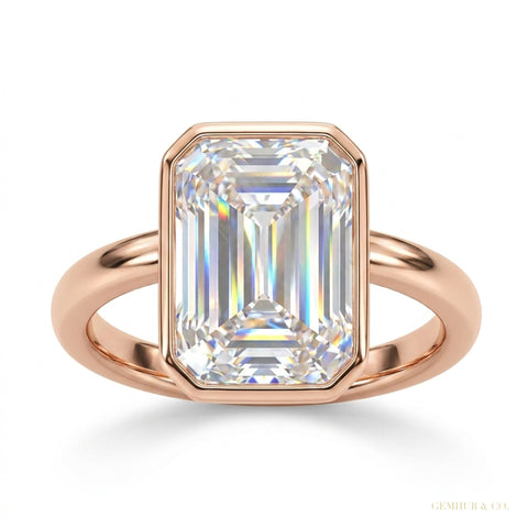 4.50 ct DEW Emerald Cut Off White Moissanite Ring in Certified Shine 18K Gold Plated Ve 18K Gold Plated – white background main image