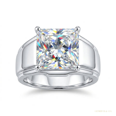 4.50 ct DEW Princess Cut Certified White Moissanite Ring – Wedding Gift in 18K Gold Pla 18K Gold Plated – white background main image