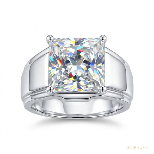 4.50 ct DEW Princess Cut Certified White Moissanite Ring – Wedding Gift in 18K Gold Pla 18K Gold Plated – white background main image