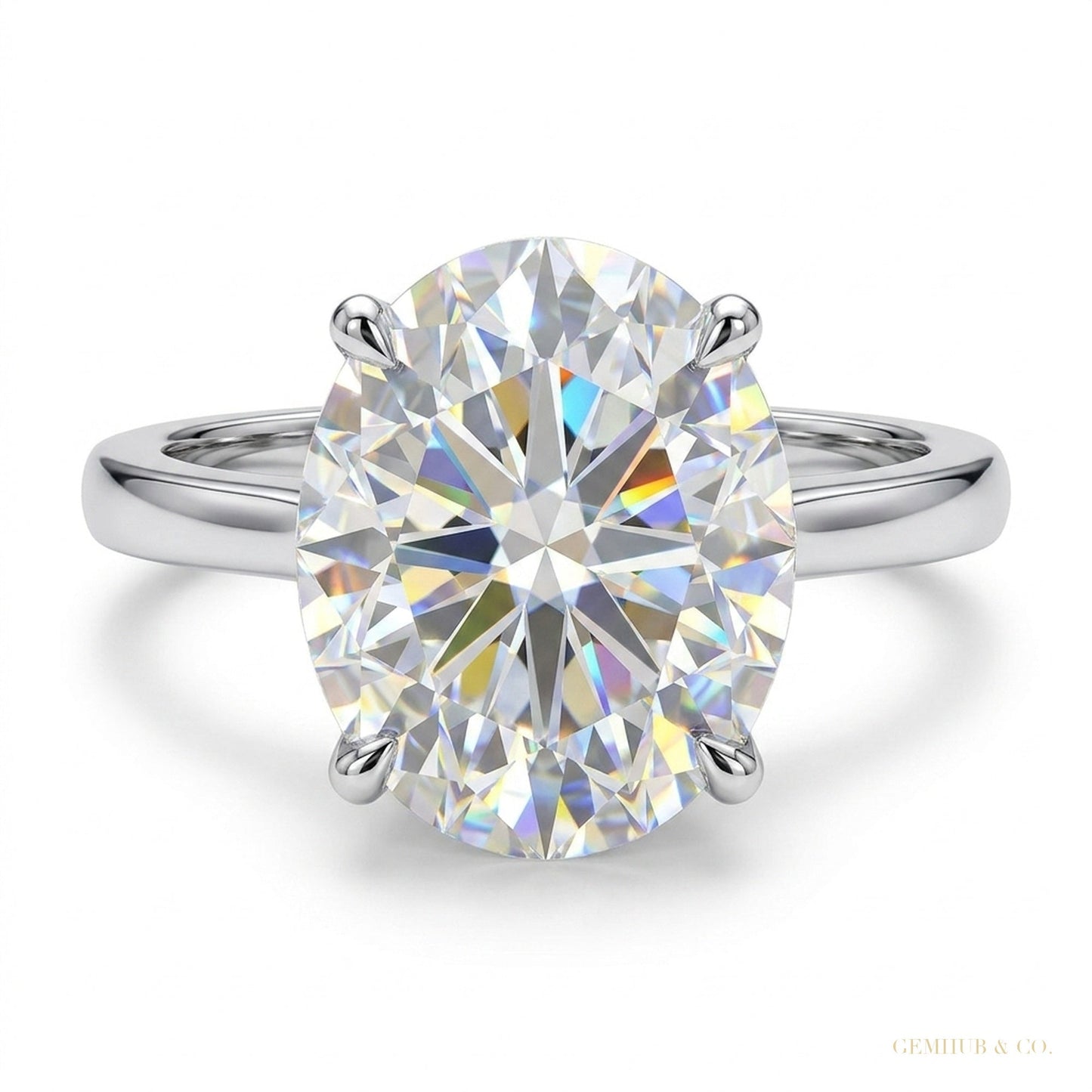 4.55 ct DEW Round Cut Off White Moissanite Solitaire Ring in – Certified 18K Gold Plate 18K Gold Plated – white background main image