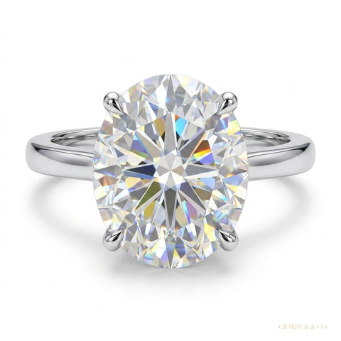 4.55 ct DEW Round Cut Off White Moissanite Solitaire Ring in – Certified 18K Gold Plate 18K Gold Plated – white background main image