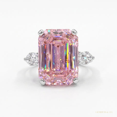 4.70 ct DEW Pink Moissanite Emerald Cut Ring – Wedding Gift for Her 18K Gold Plated Ver 18K Gold Plated – white background main image