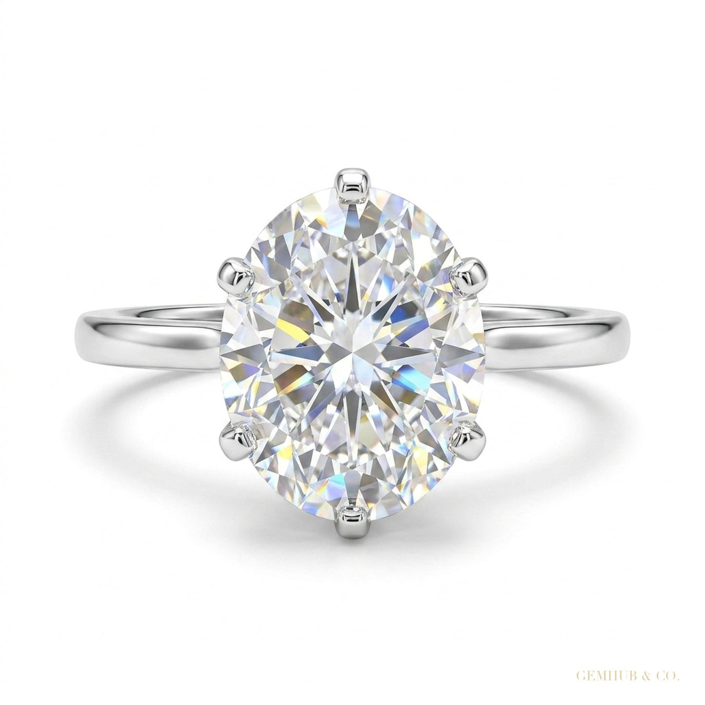 4.85 ct DEW Oval Cut Off White Moissanite Ring in – Certified Sparkler 18K Gold Plated 18K Gold Plated – white background main image