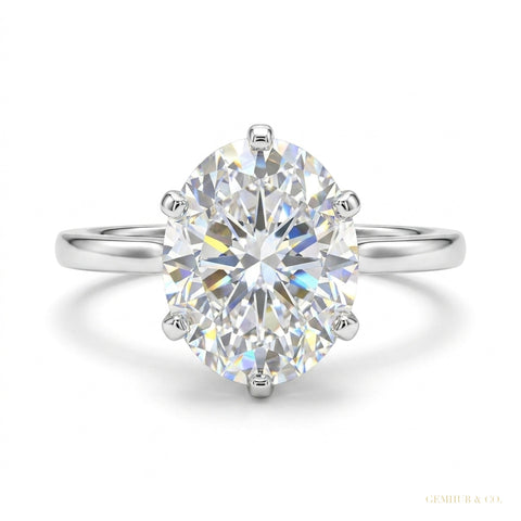 4.85 ct DEW Oval Cut Off White Moissanite Ring in – Certified Sparkler 18K Gold Plated 18K Gold Plated – white background main image