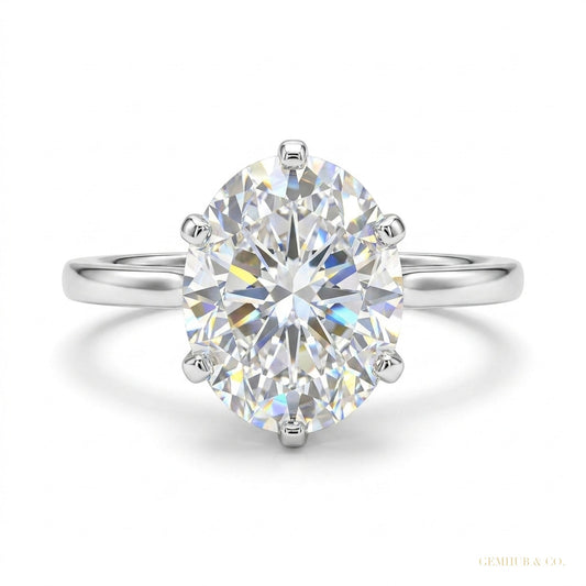 4.85 ct DEW Oval Cut Off White Moissanite Ring in – Certified Sparkler 18K Gold Plated 18K Gold Plated – white background main image