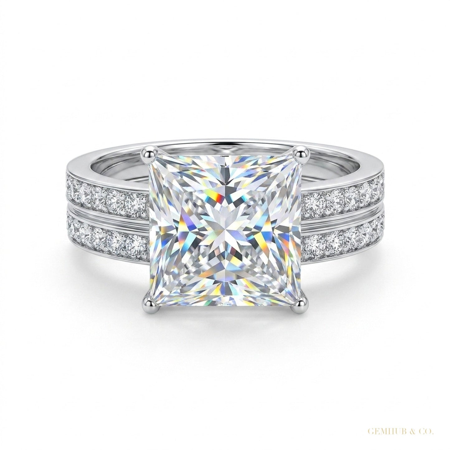 4.90 ct DEW Princess Cut Moissanite Ring Engagement Birthday Gift for Her 18K Gold Plat 18K Gold Plated – white background main image