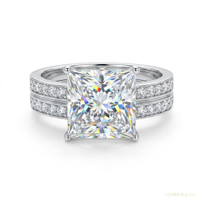 4.90 ct DEW Princess Cut Moissanite Ring Engagement Birthday Gift for Her 18K Gold Plated