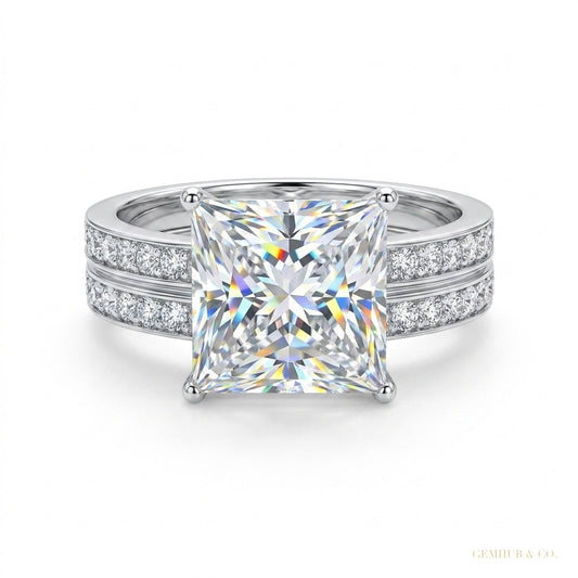 4.90 ct DEW Princess Cut Moissanite Ring Engagement Birthday Gift for Her 18K Gold Plat 18K Gold Plated – white background main image