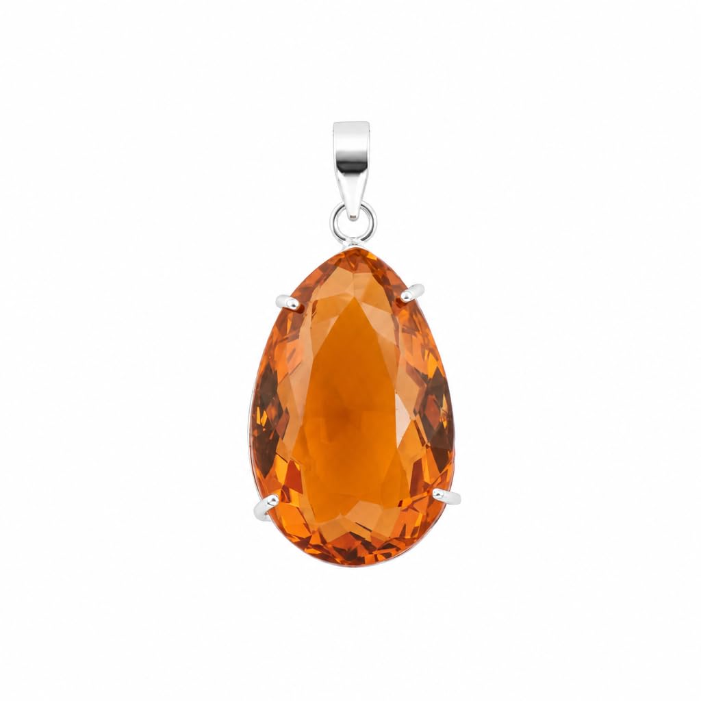 GEMHUB Yellow Citrine Pear 105 Ct natural gemstone pendant in 925 sterling silver