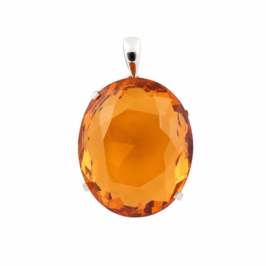 GEMHUB Yellow Citrine Oval 105 Ct natural gemstone pendant in 925 sterling silver