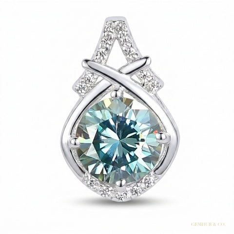 4.20 ct DEW Blue Round Moissanite Pendant In Vermeil 925 Silver Certified Jewellery – white background main image