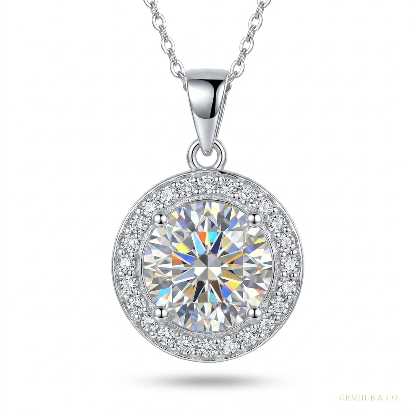 4.50 ct DEW Round Moissanite Pendant in Gold Vermeil Certified for Holiday Deals – white background main image