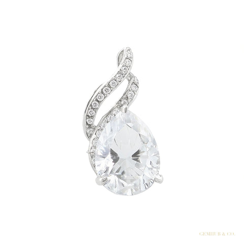 Moissanite 4.5 ct DEW Pear Moisanite Pendant White Gold Finish Free Chain Included Gold Vermeil – white background main image